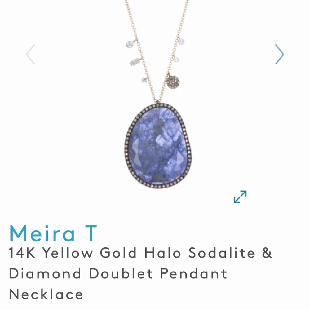 14K Yellow Gold Halo Sodalite and Diamond doublet pendant necklace